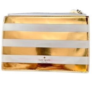 Kate Spade Gold Metallic Stripe Pencil Pouch/Cosmetic bag.